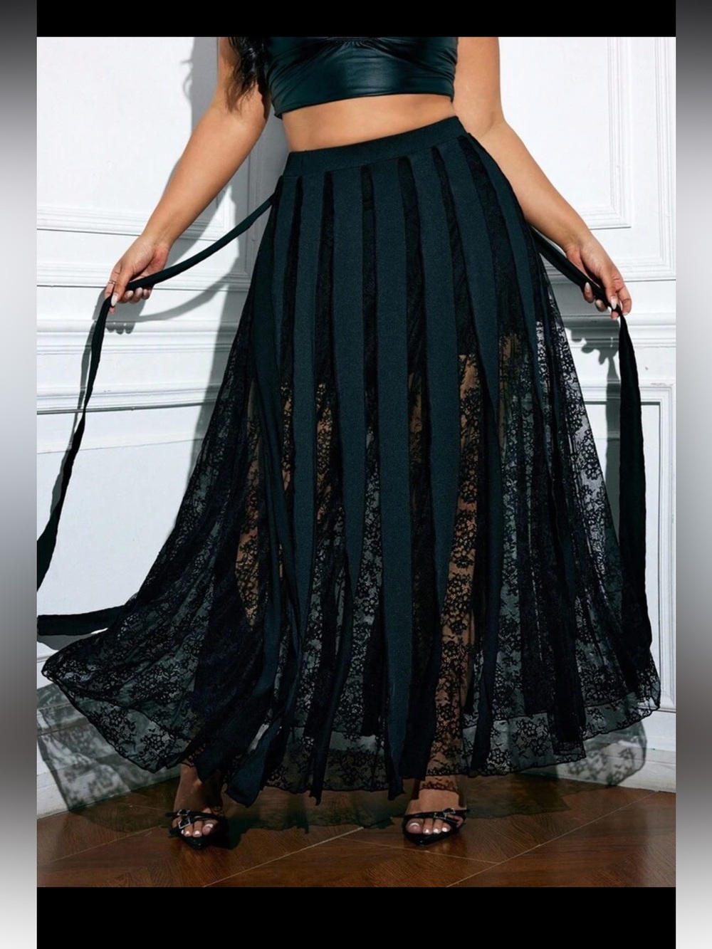 Black Lace Panel Maxi Skirt - Women's plus Size Elegant Evening Skirt 3XL BNWOT